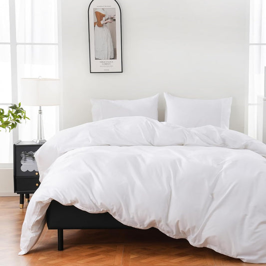 100% Organic Cotton Duvet Cover King 400 Thread Count Sateen Comforter Cover Soft and Breathable Cooling Bedding Set 3 Piece（White,King）