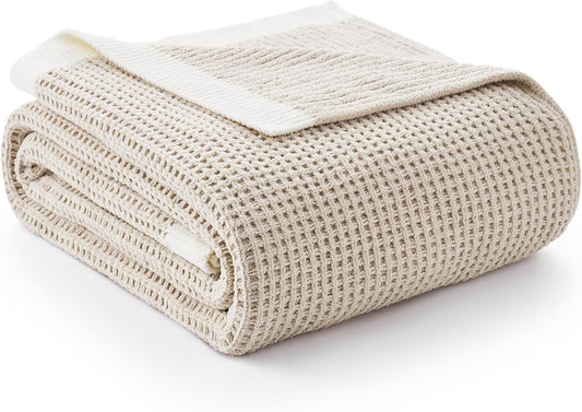 Amélie Home Chenille Waffle Throw Blanket for Couch, Reversible Soft Cozy Knit Blanket Lightweight Warm Decorative Throw for Sofa, Bed, Living Room, 50"x60", Beige